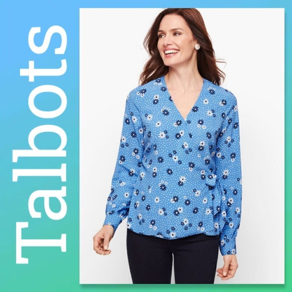 NWT Talbots POET SLEEVE WRAP TOP - FLOWERS & DOTS